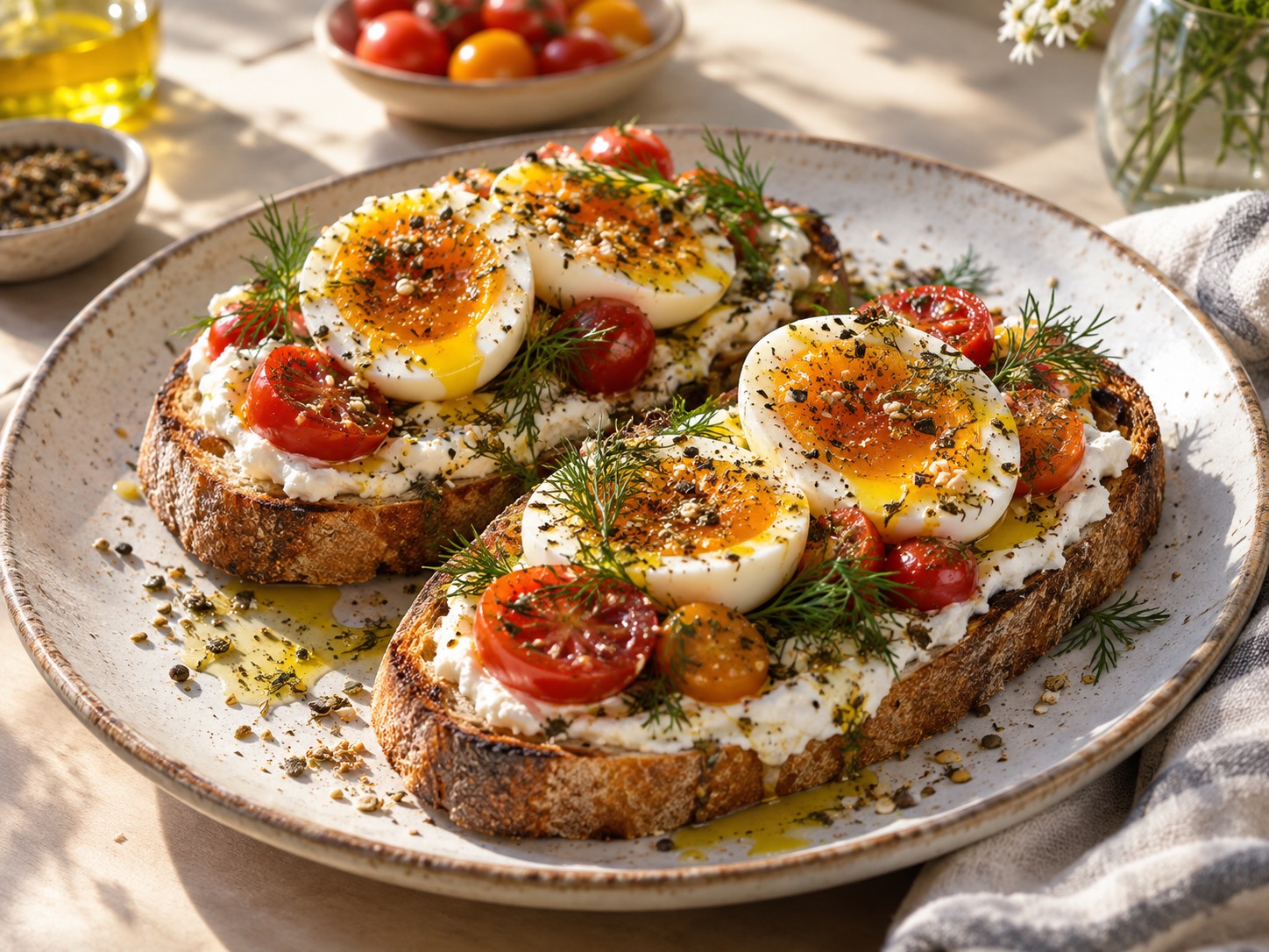 Labneh Toast with Jammy Eggs